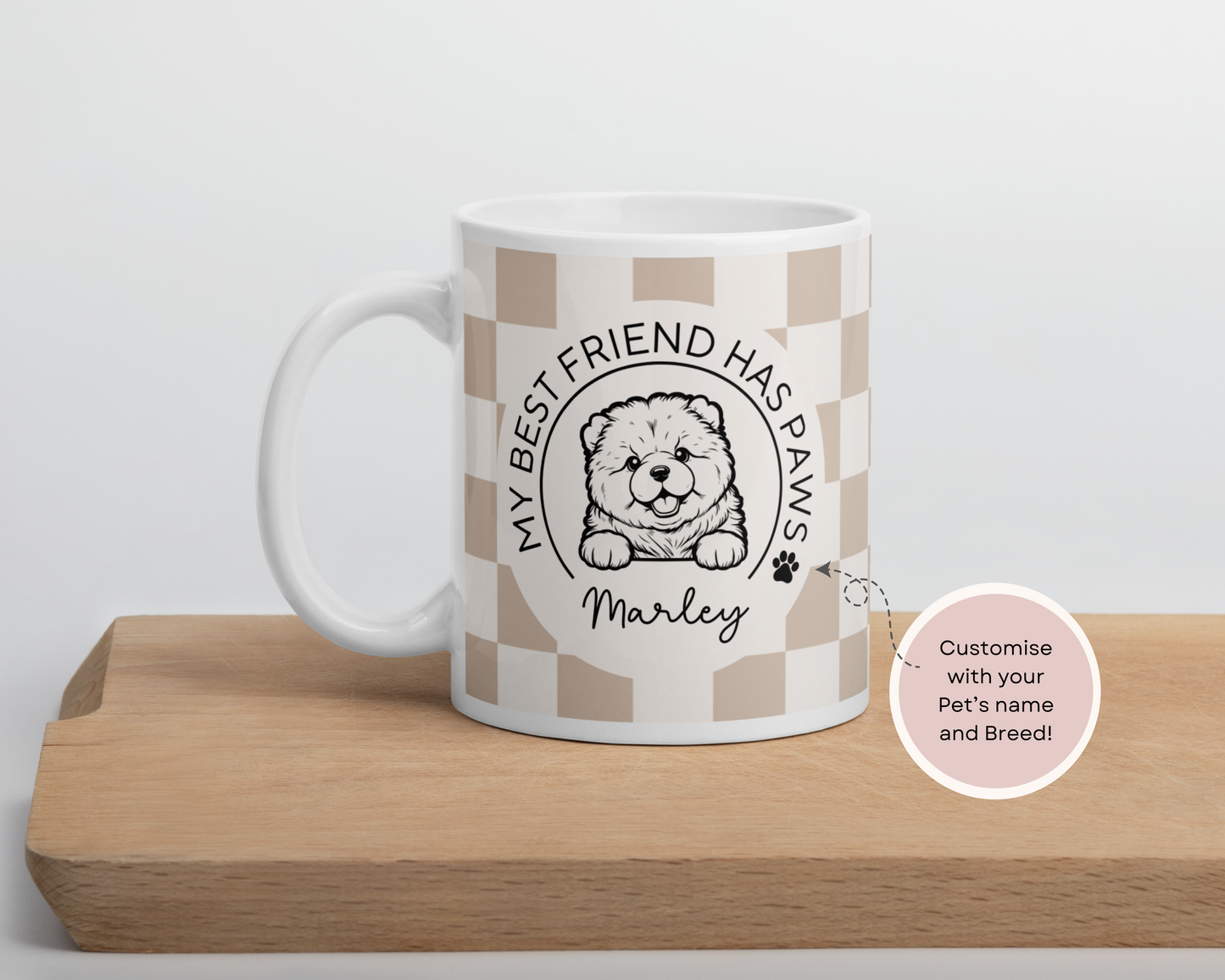 Personalised Chow Chow Best Friend Dog Mug - Checkered Sand - TLC Paws