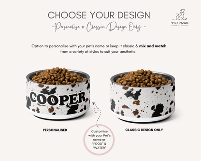 Personalised Dog Bowl - Cowhide Stainless Steel Food and Water Bowl - TLC Paws