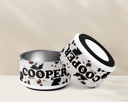 Personalised Dog Bowl - Cowhide Stainless Steel Food and Water Bowl - TLC Paws