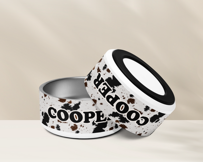 Personalised Dog Bowl - Cowhide Stainless Steel Food and Water Bowl - TLC Paws