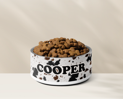 Personalised Dog Bowl - Cowhide Stainless Steel Food and Water Bowl - TLC Paws