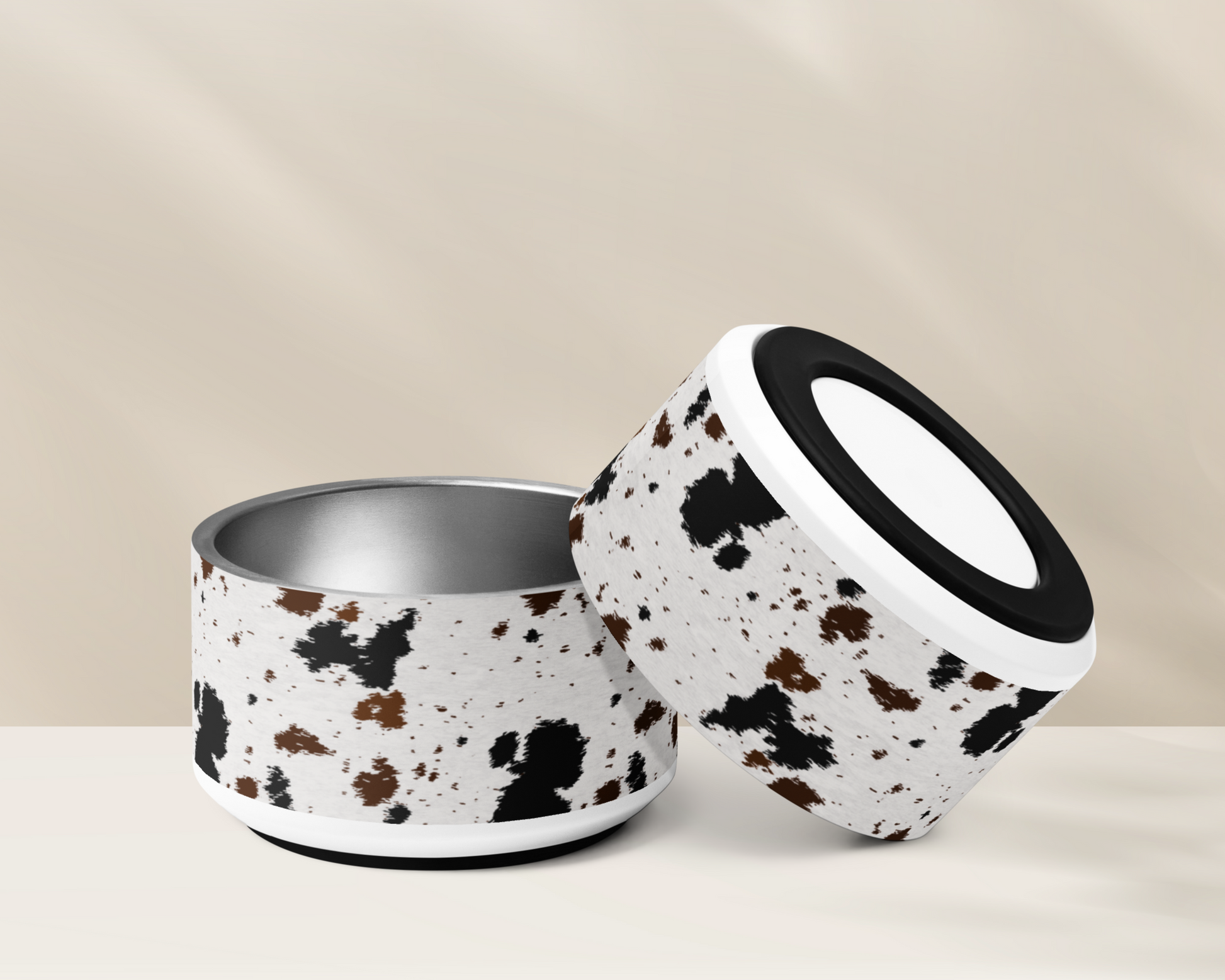Personalised Dog Bowl - Cowhide Stainless Steel Food and Water Bowl - TLC Paws