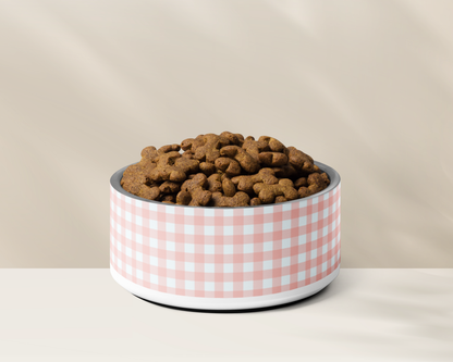 Personalised Dog Bowl - Stainless Steel Food and Water Bowl Gingham Pink - TLC Paws