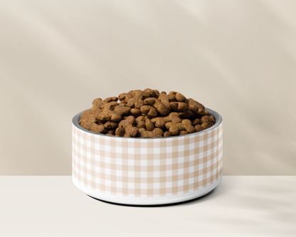 Personalised Dog Bowl - Stainless Steel Food and Water Bowl Gingham Sand - TLC Paws