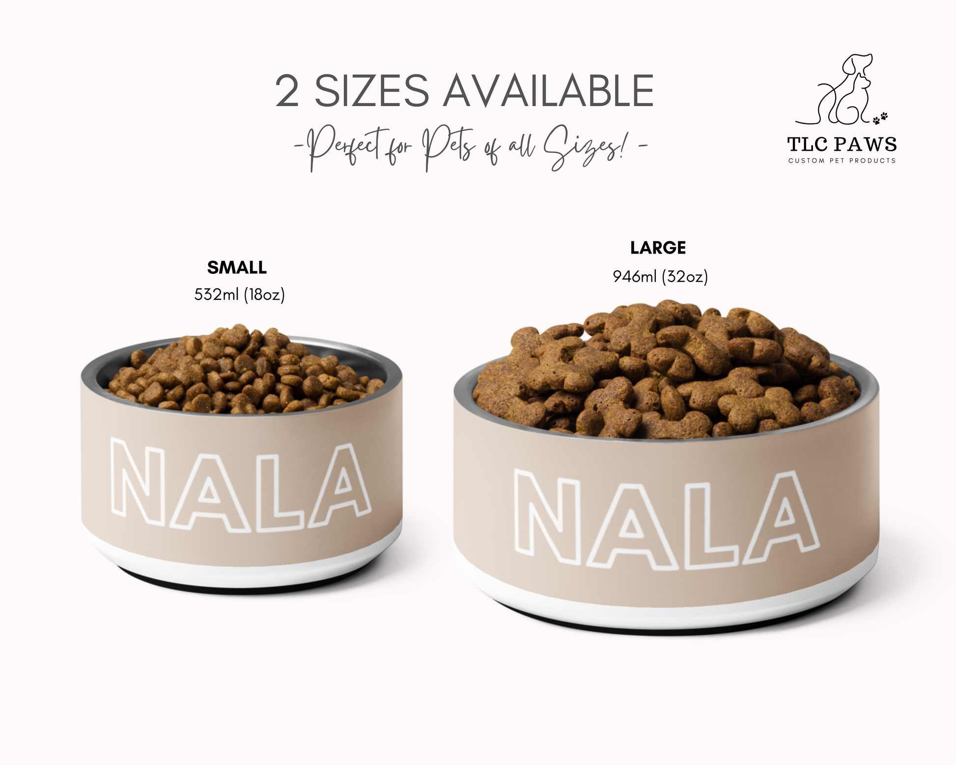 Personalised Dog Bowl and Cat Feeder - Sand - TLC Paws