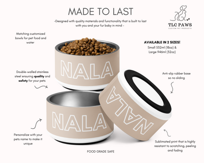 Personalised Dog Bowl and Cat Feeder - Sand - TLC Paws