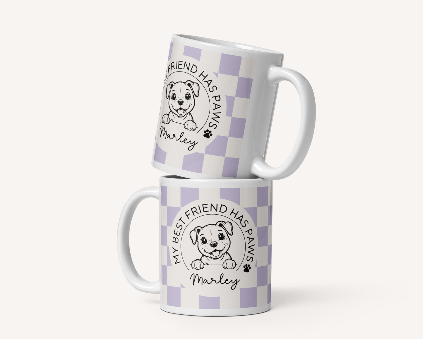 Personalised Staffy Dog Mug - Staffordshire Bull Terrier Best Friend Checkered Lilac - TLC Paws