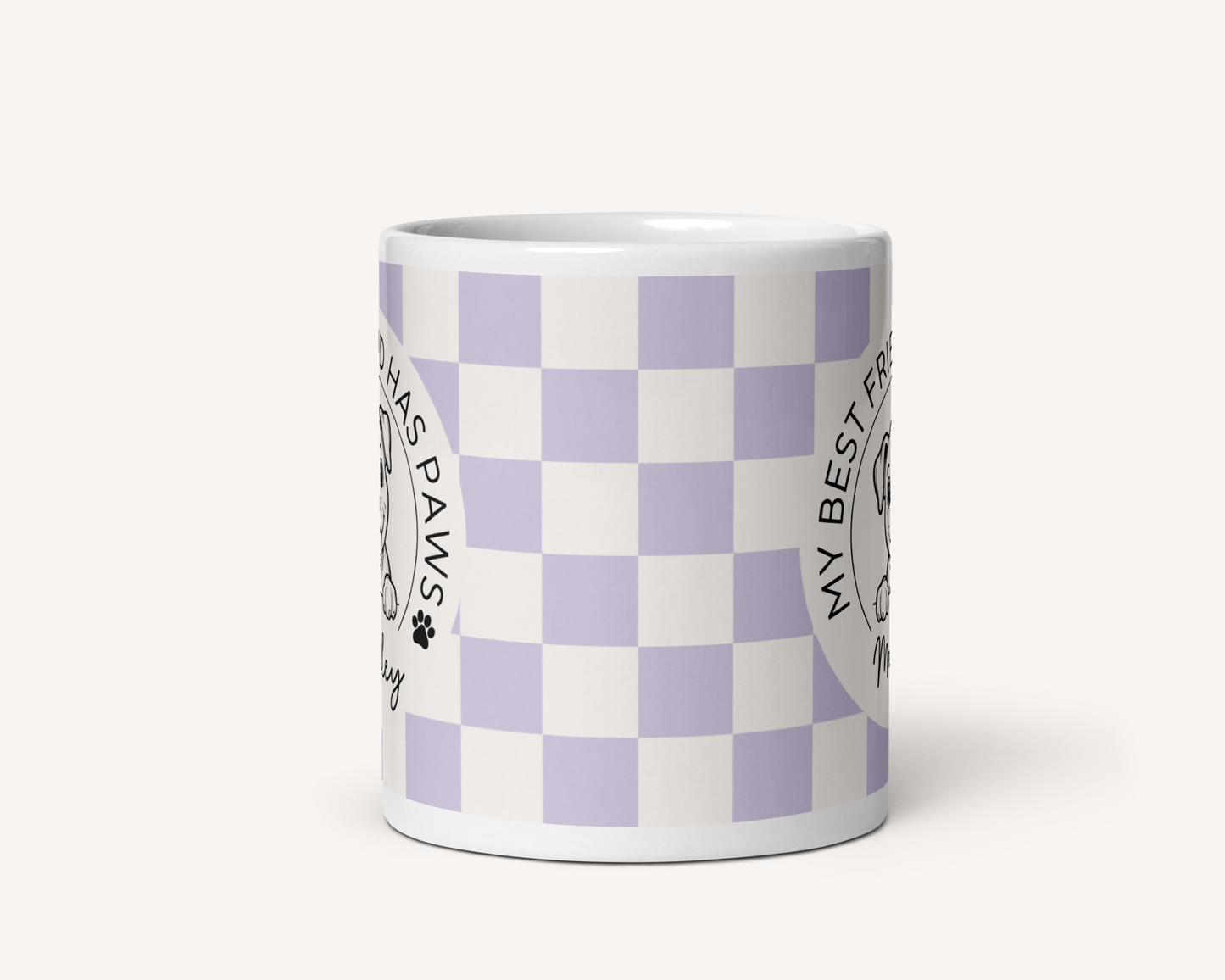 Personalised Staffy Dog Mug - Staffordshire Bull Terrier Best Friend Checkered Lilac - TLC Paws