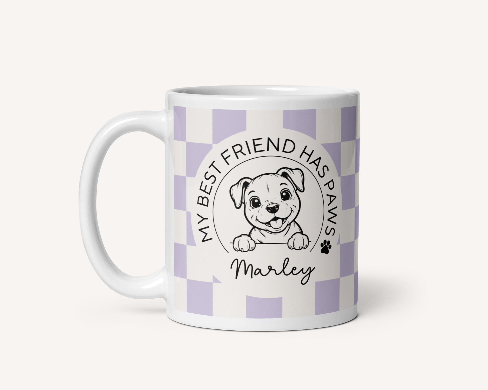 Personalised Staffy Dog Mug - Staffordshire Bull Terrier Best Friend Checkered Lilac - TLC Paws