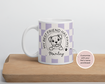 Personalised Staffy Dog Mug - Staffordshire Bull Terrier Best Friend Checkered Lilac - TLC Paws