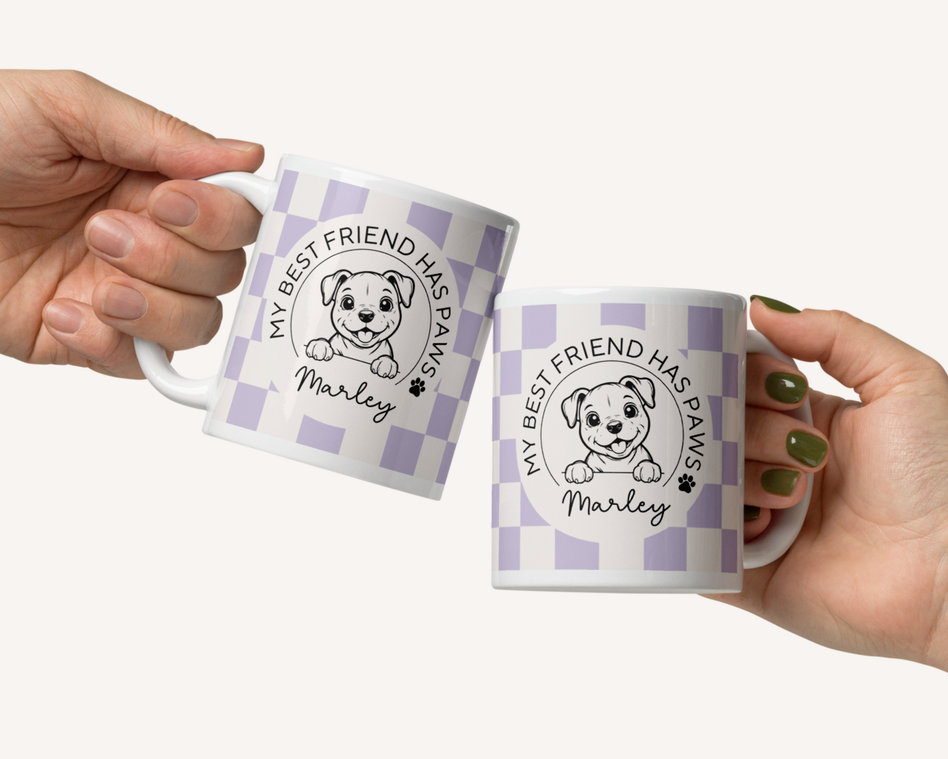 Personalised Staffy Dog Mug - Staffordshire Bull Terrier Best Friend Checkered Lilac - TLC Paws