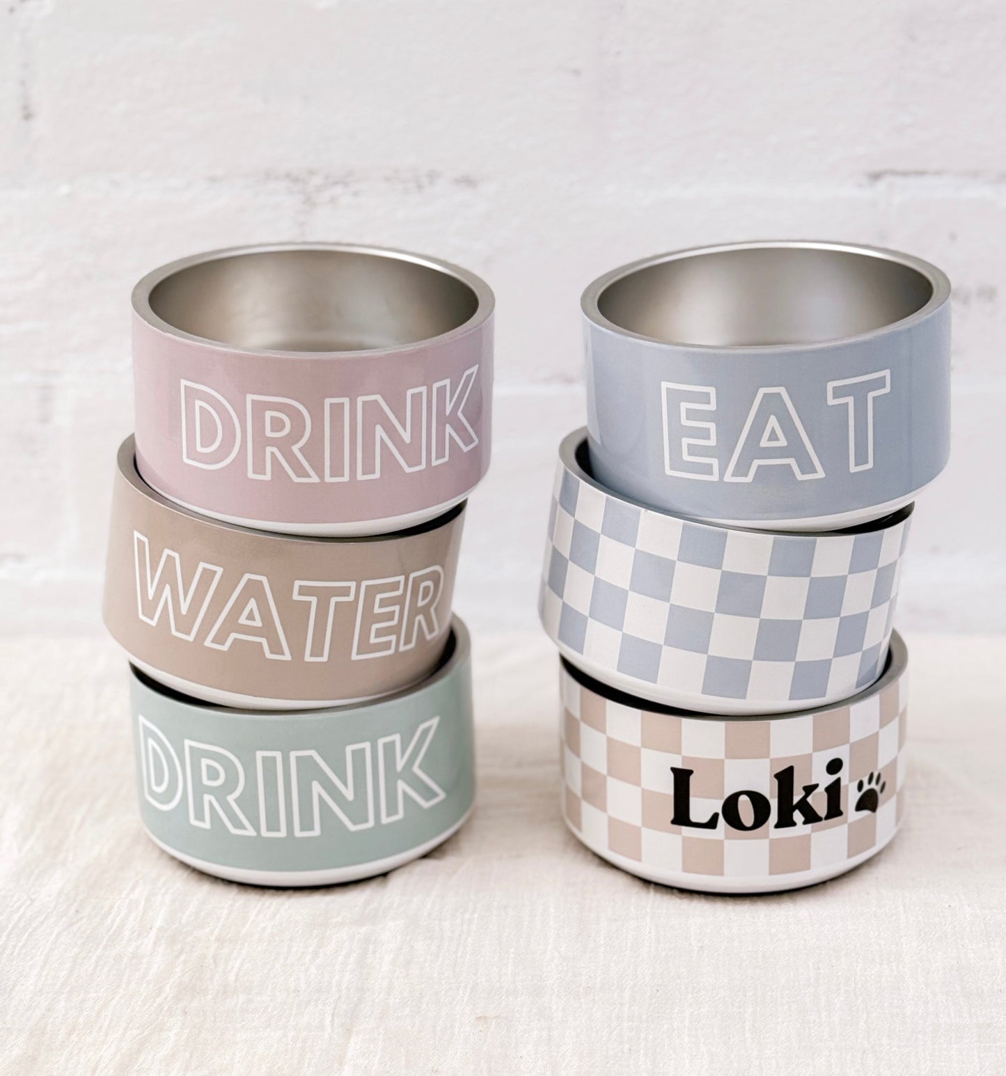 Personalised Dog Bowl - Checkered Stainless Steel Food and Water Bowl - TLC Paws