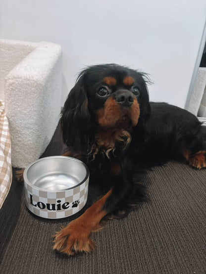 Personalised Dog Bowl - Checkered Stainless Steel Food and Water Bowl - TLC Paws
