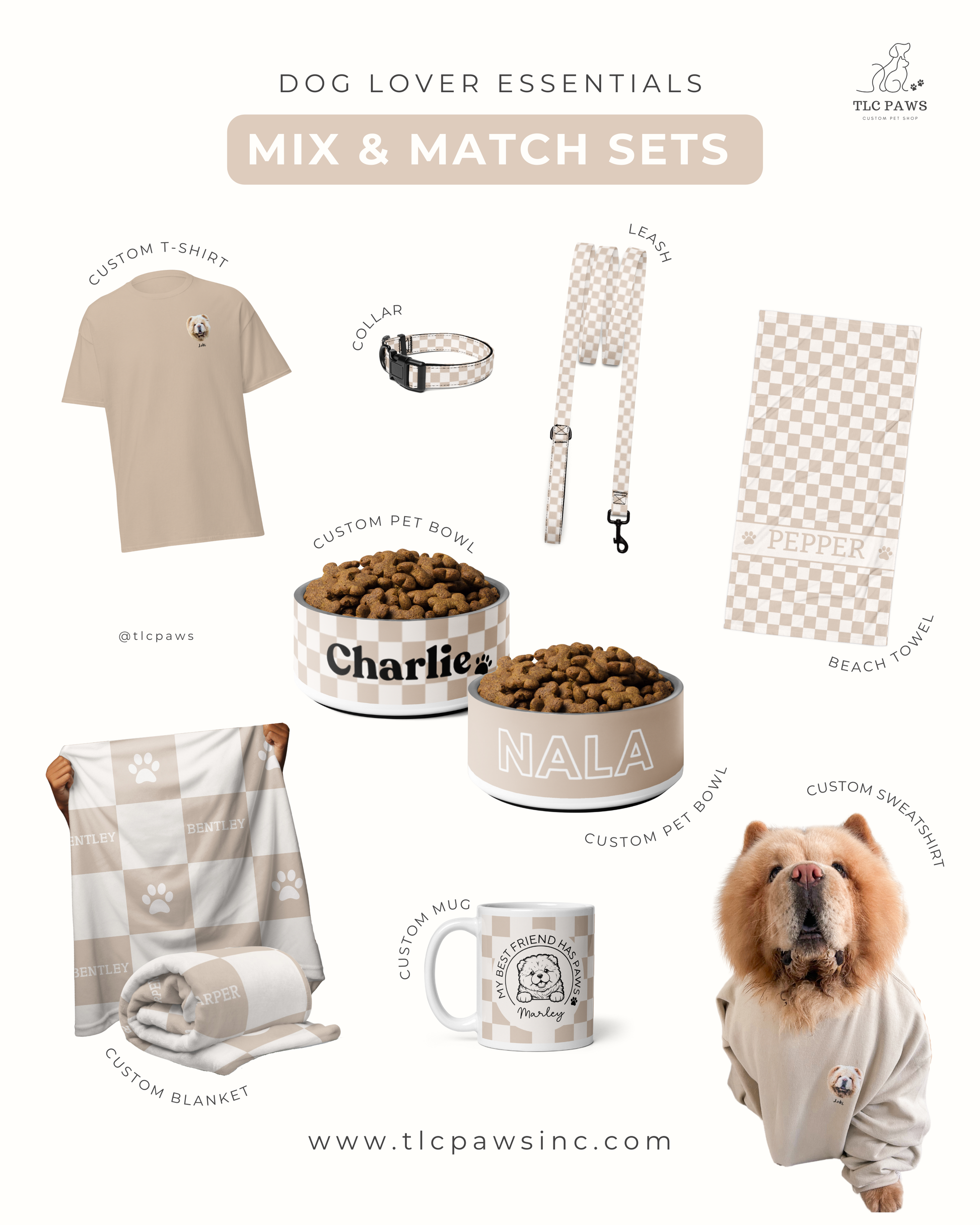 Personalised Dog Bowl - Stainless Steel Food and Water Bowl (Sand) - TLC 