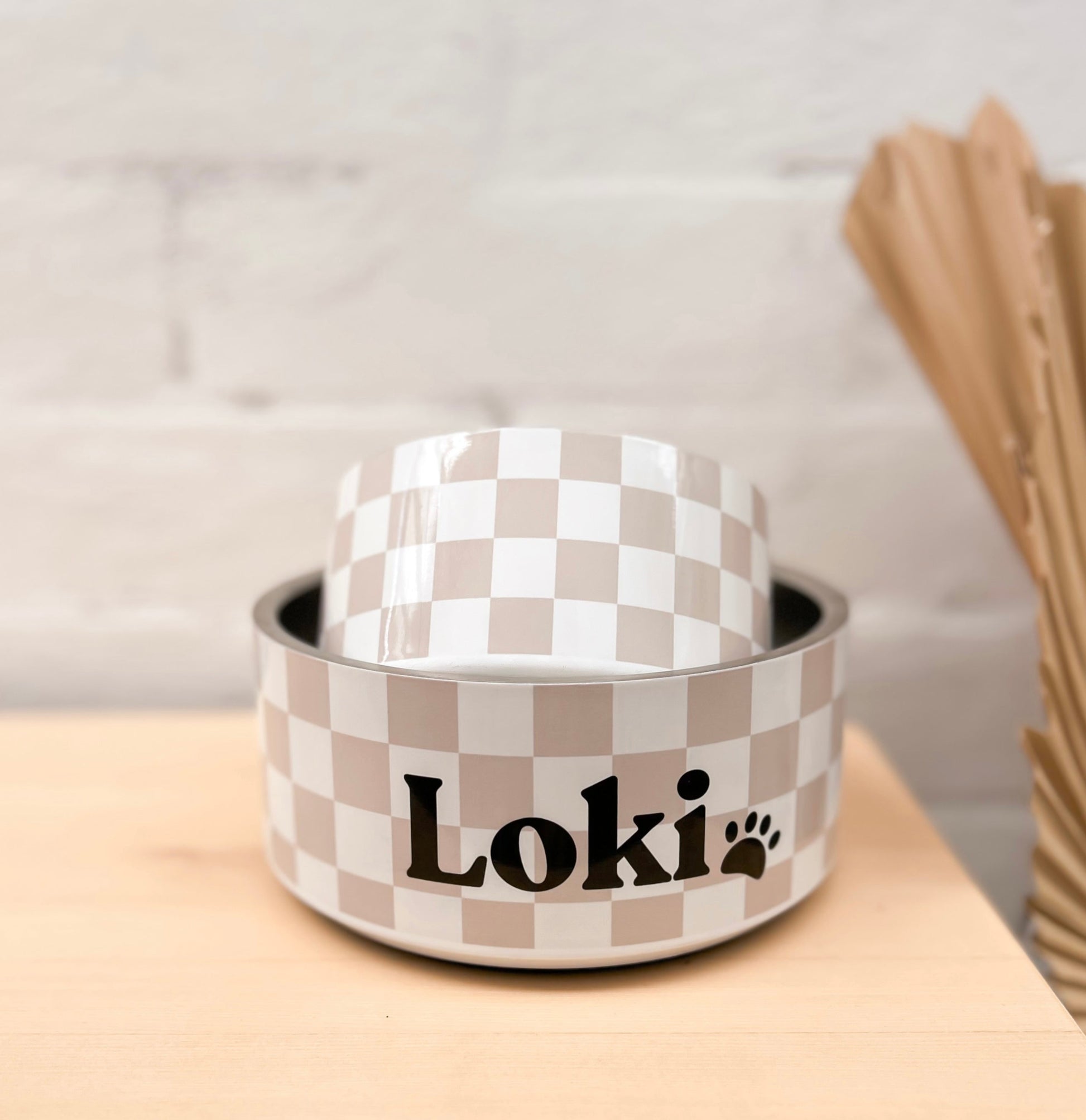 Personalised Dog Bowl and Cat Feeder - Checkered Sand