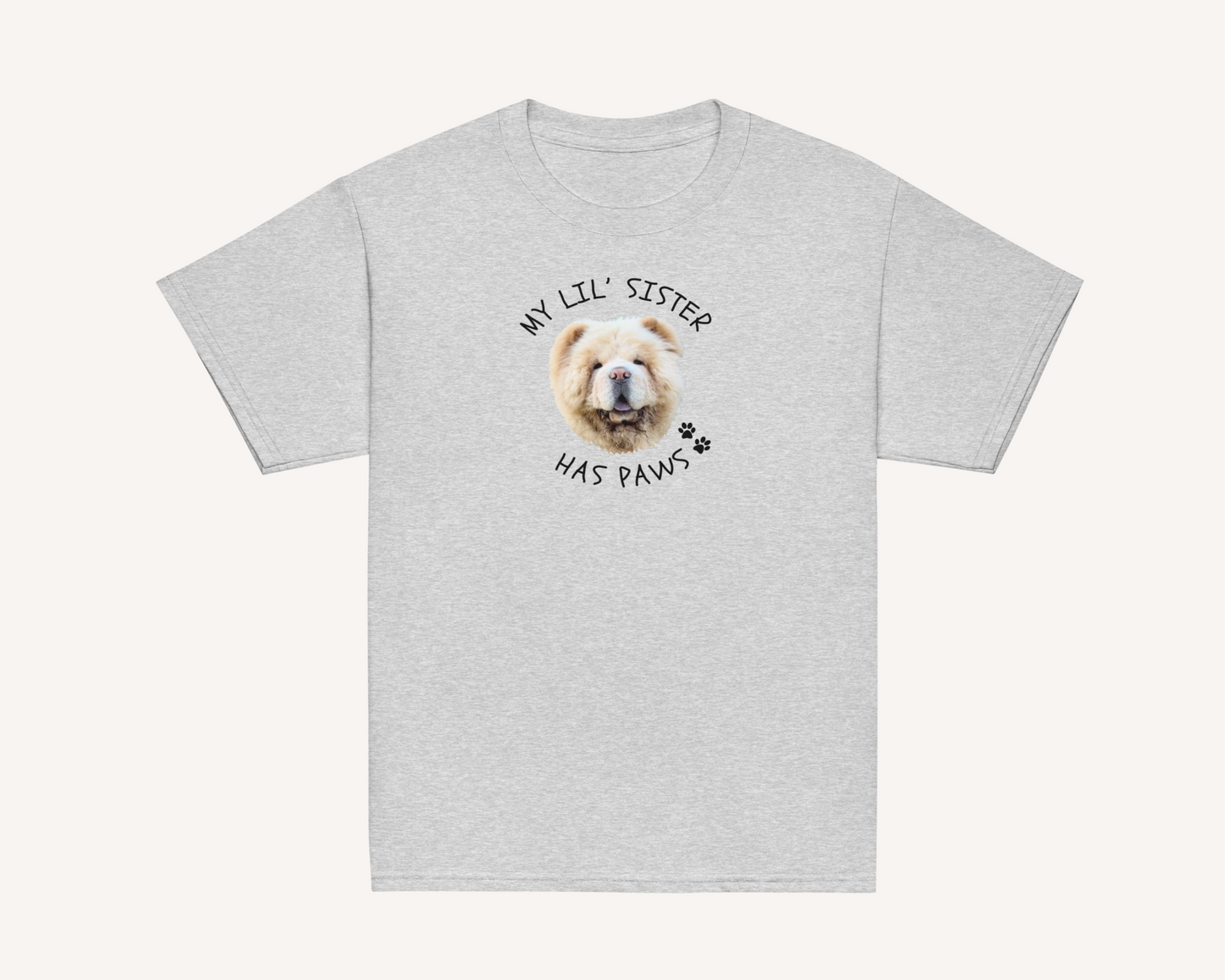 Personalised Kids Tshirt - My Little Sister Has Paws with Custom Pet Face