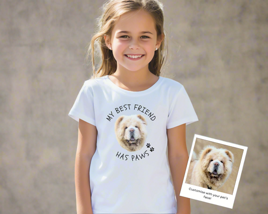 Personalised Kids Tshirt - My Best Friend Has Paws with Custom Pet Face