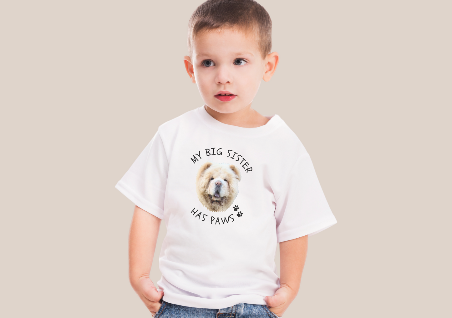 Personalised My Big Sister Has Paws Kids Shirt with Custom Pet Face