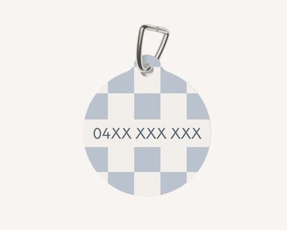 Personalised Pet Dog or Cat ID Tag - Checkered Powder Blue - TLC Paws