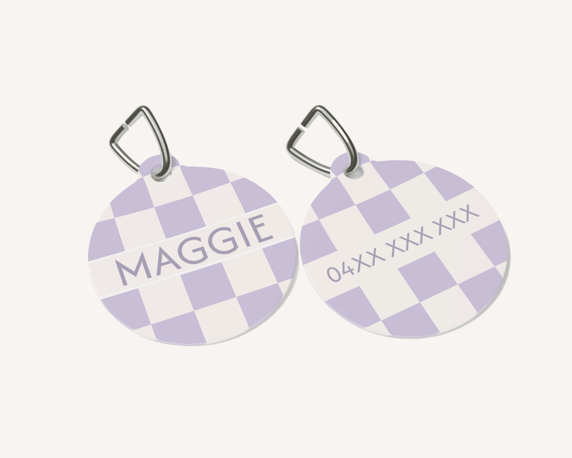 Personalised Pet Dog or Cat ID Tag - Checkered Lilac - TLC Paws