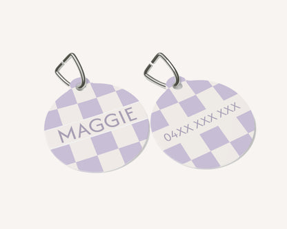 Personalised Pet Dog or Cat ID Tag - Checkered Lilac - TLC Paws
