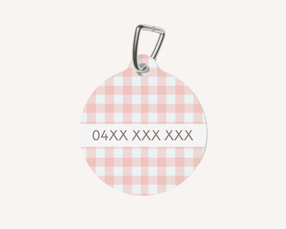 Gingham Personalized Pet Dog or Cat ID Tag - Pink - TLC Paws