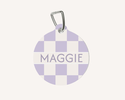Personalised Pet Dog or Cat ID Tag - Checkered Lilac - TLC Paws
