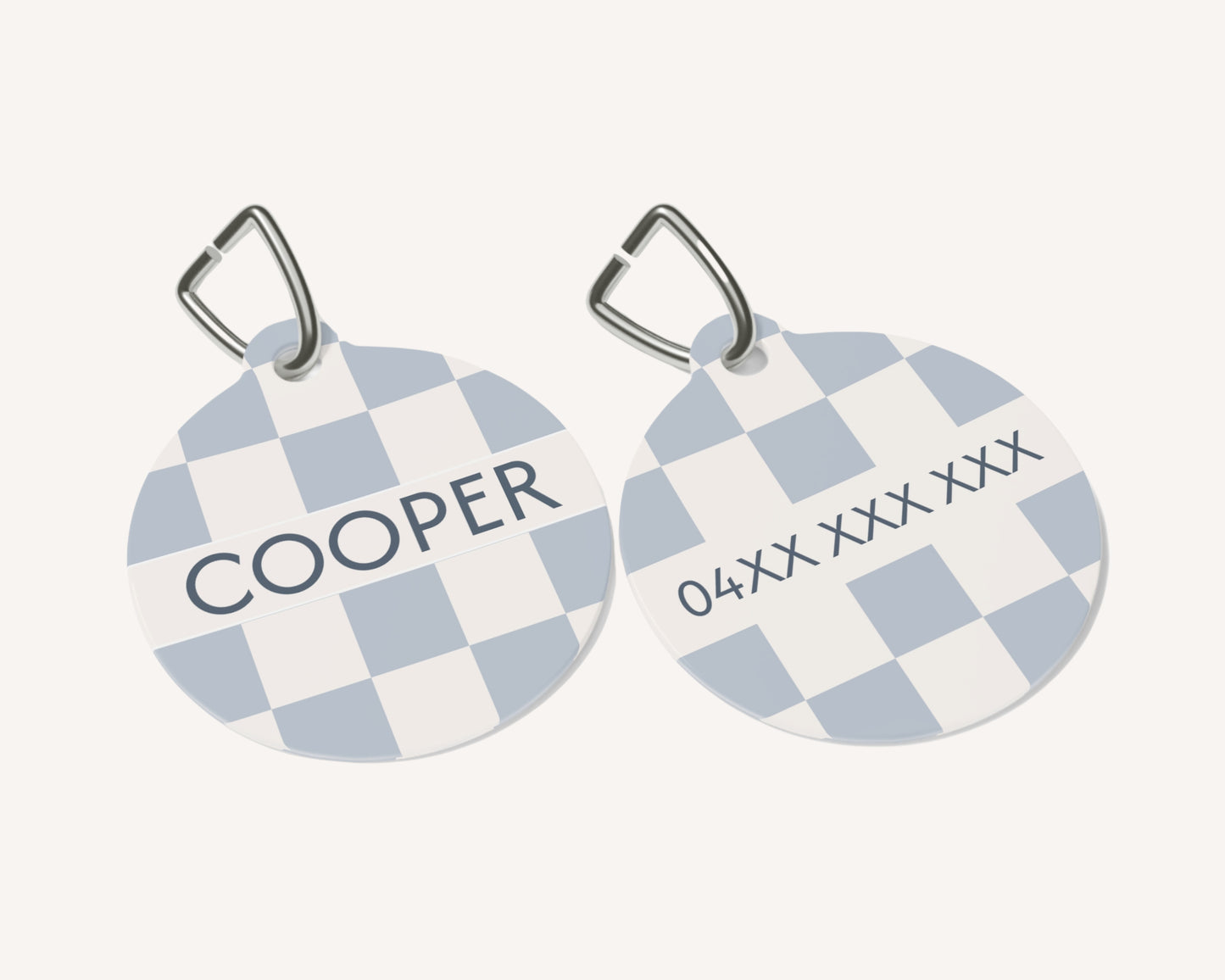 Personalised Pet Dog or Cat ID Tag - Checkered Powder Blue - TLC Paws