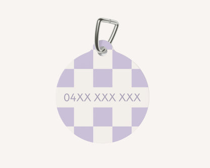 Personalised Pet Dog or Cat ID Tag - Checkered Lilac - TLC Paws