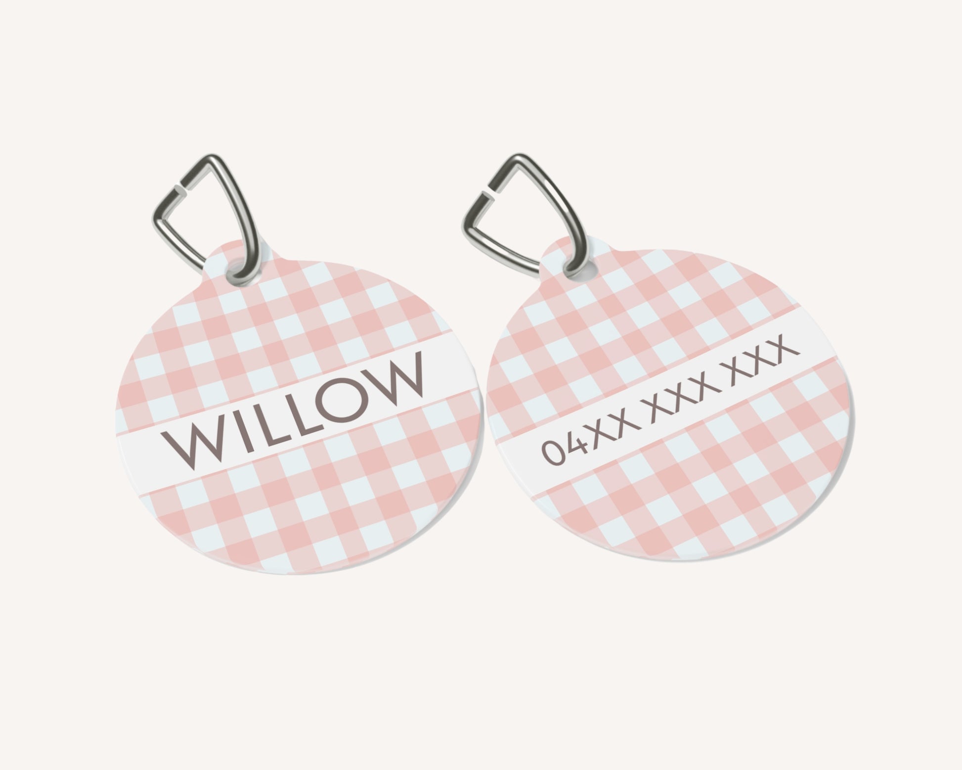 Gingham Personalized Pet Dog or Cat ID Tag - Pink - TLC Paws