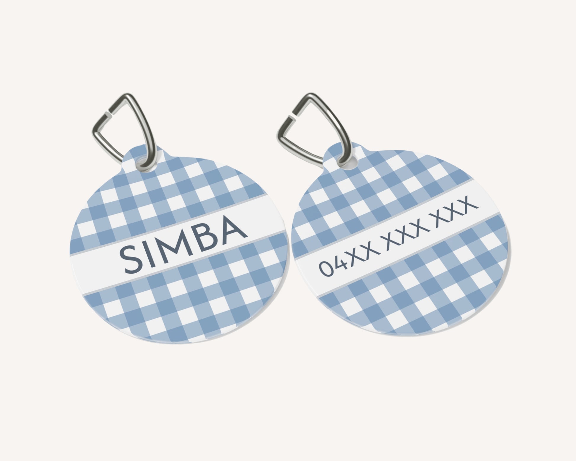 Gingham Personalized Pet Dog or Cat ID Tag - Blue - TLC Paws