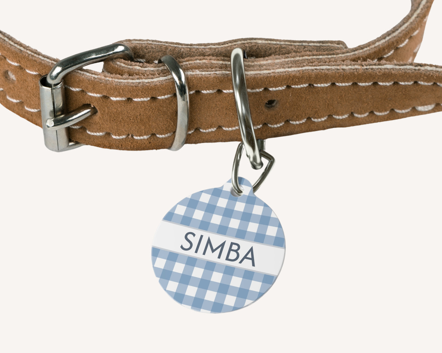 Gingham Personalized Pet Dog or Cat ID Tag - Blue - TLC Paws