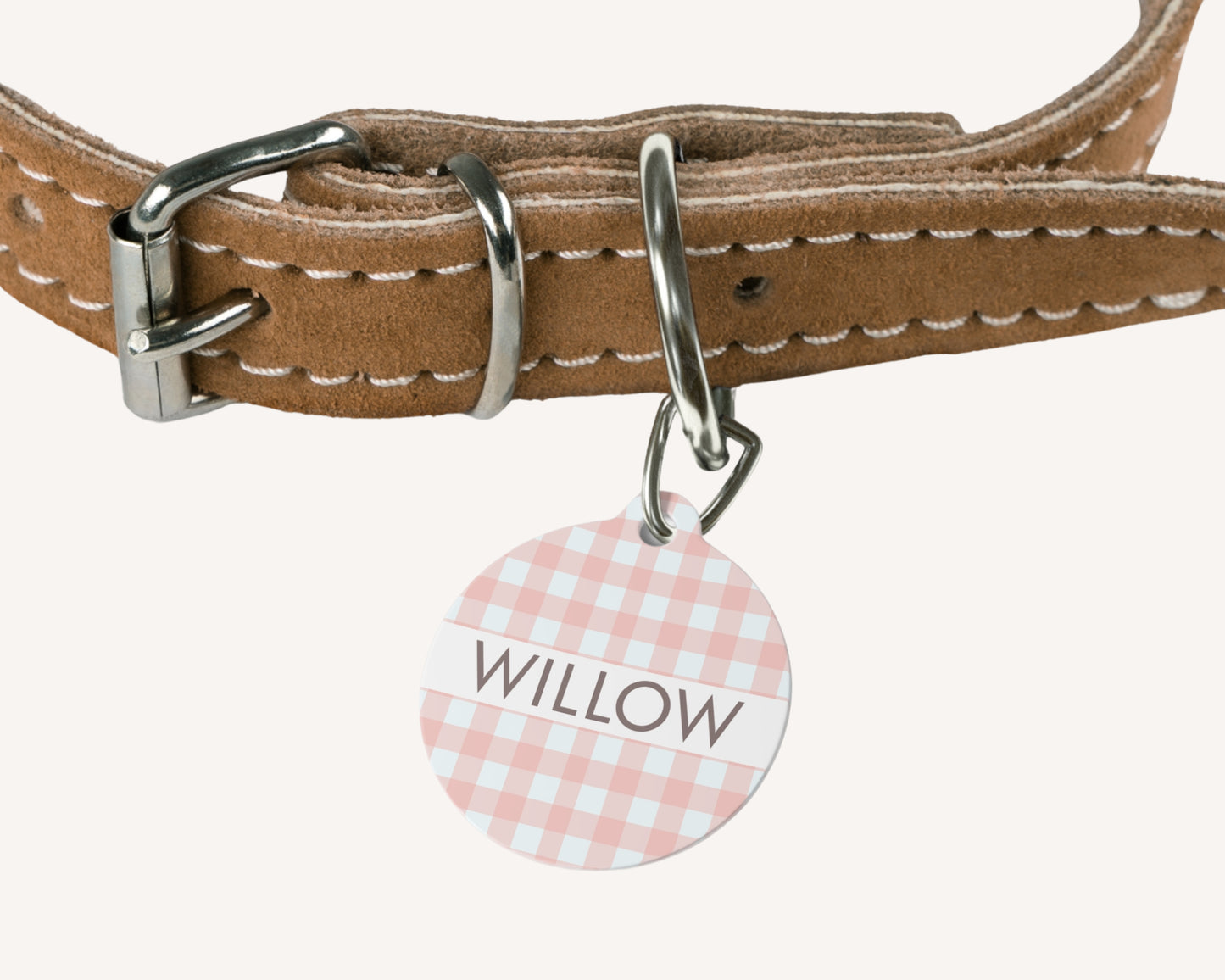Gingham Personalized Pet Dog or Cat ID Tag - Pink - TLC Paws