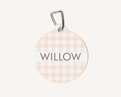 Gingham Personalized Pet Dog or Cat ID Tag - Peaches & Cream - TLC Paws