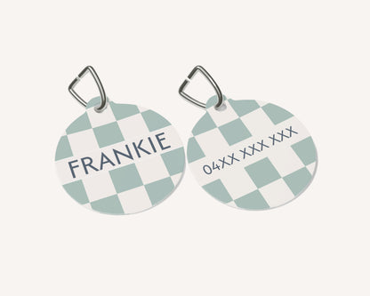 Personalised Pet Dog or Cat ID Tag - Checkered Sage - TLC Paws
