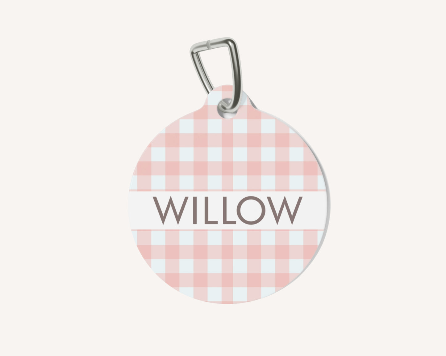 Gingham Personalized Pet Dog or Cat ID Tag - Pink - TLC Paws