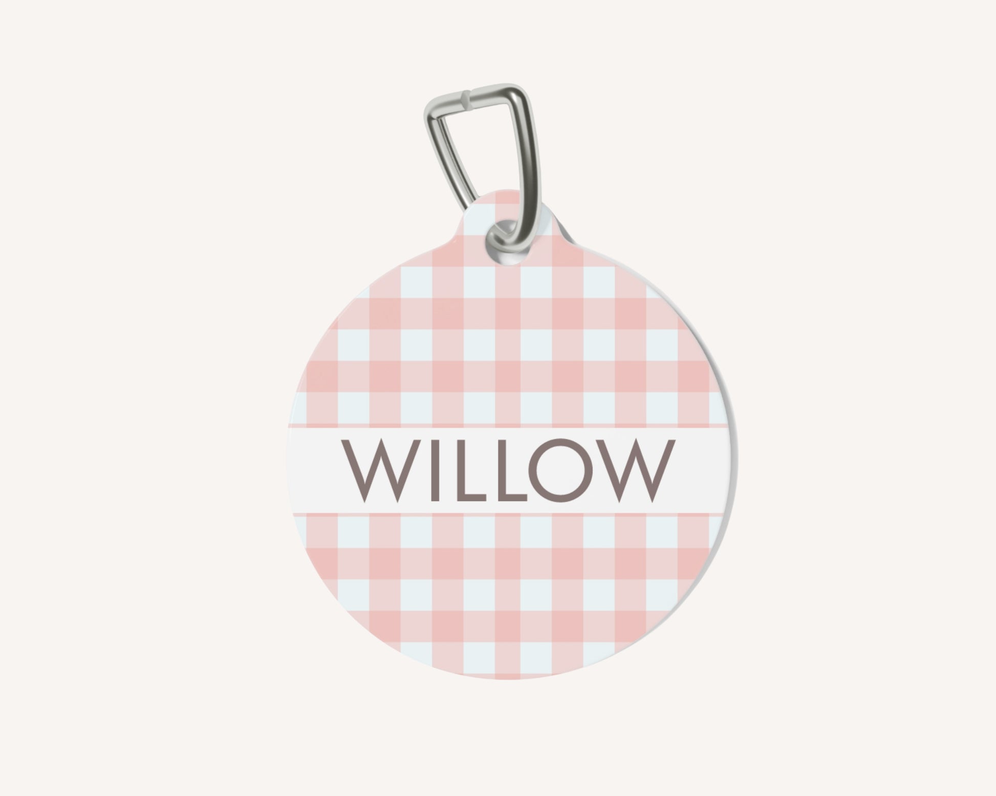 Gingham Personalized Pet Dog or Cat ID Tag - Pink - TLC Paws