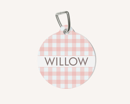 Gingham Personalized Pet Dog or Cat ID Tag - Pink - TLC Paws
