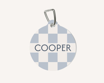 Personalised Pet Dog or Cat ID Tag - Checkered Powder Blue - TLC Paws