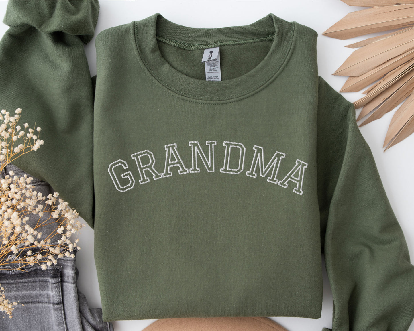 Custom Embroidered Grandma Sweatshirt with Personalised Pet & Baby Names on Sleeve - TLC Paws