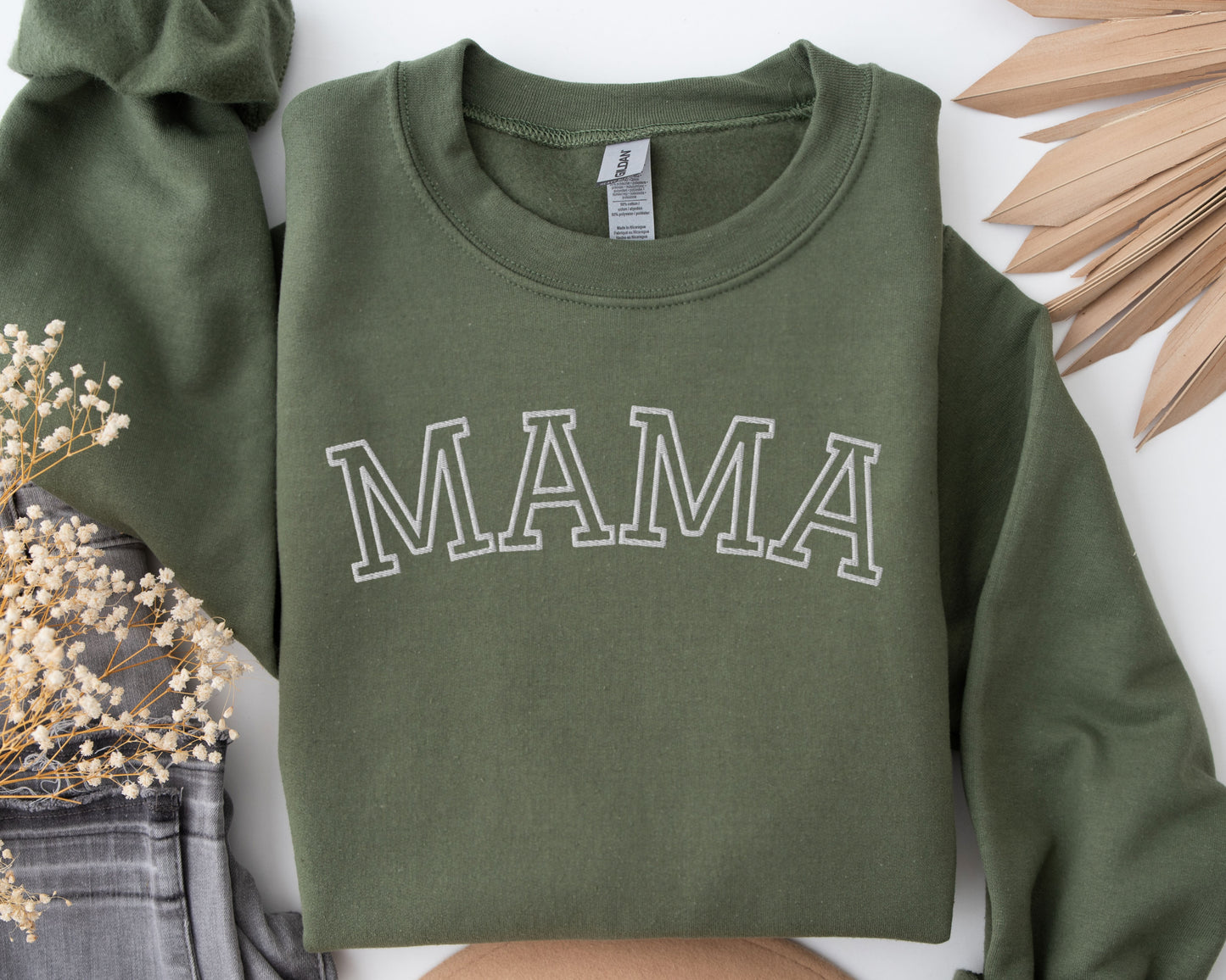 Custom Embroidered Mama Sweatshirt with Personalized Pet & Baby Names on Sleeve - TLC Paws