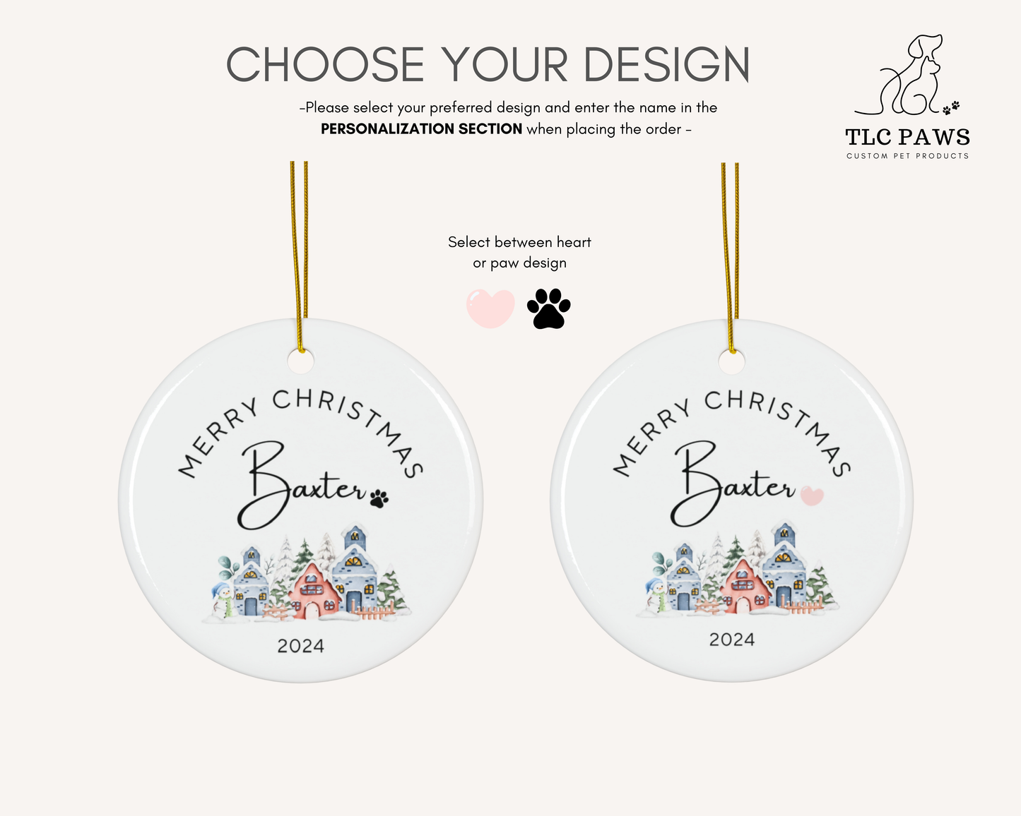 Personalized Pet & Baby Ornament - Christmas Village Blue Paw - TLC Paws