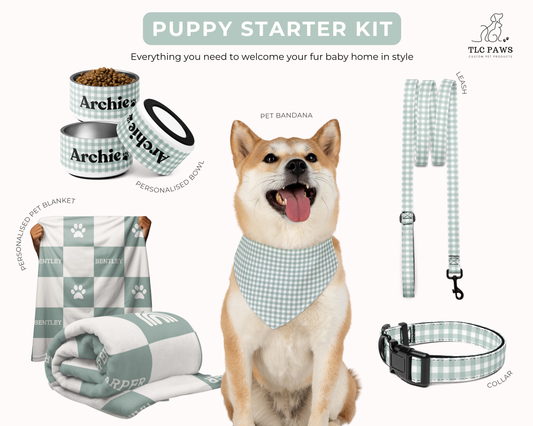 PuppyStarterKit Dog Essentials CHECKERED SAGE TLC PAWS