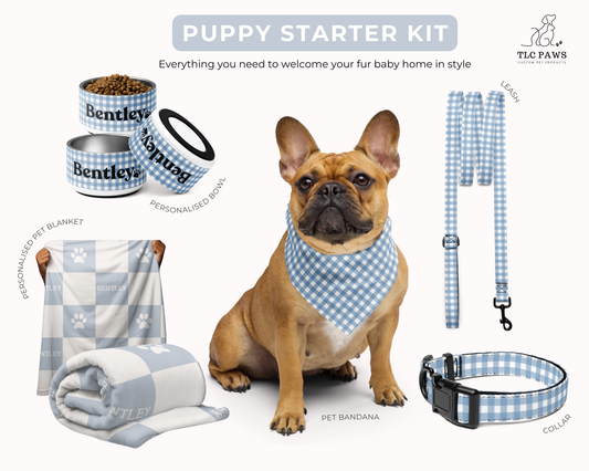 Puppy Starter Kit Dog Essentials CHECKERED blue TLC PAWS