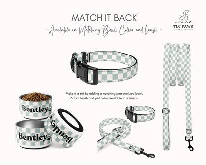 Personalised Pet Dog Bowl and Cat Feeder - Checkered Sage - TLC Paws