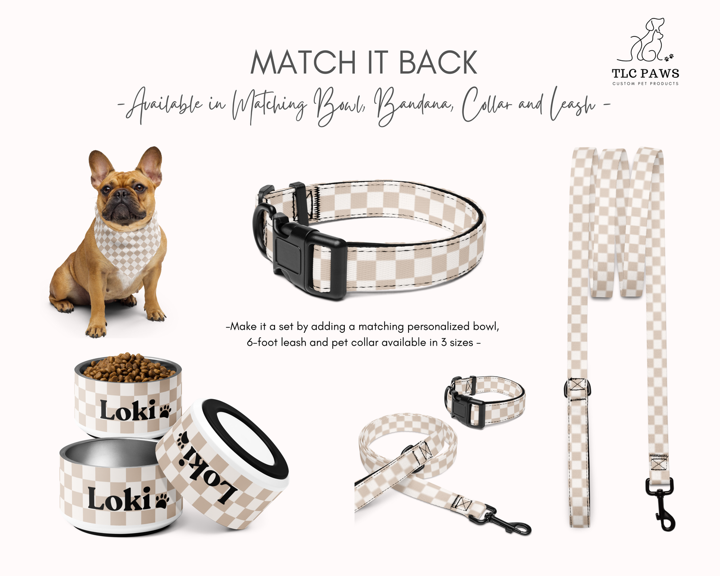 Custom Dog Pet Leash - Checkered Sand - TLC Paws