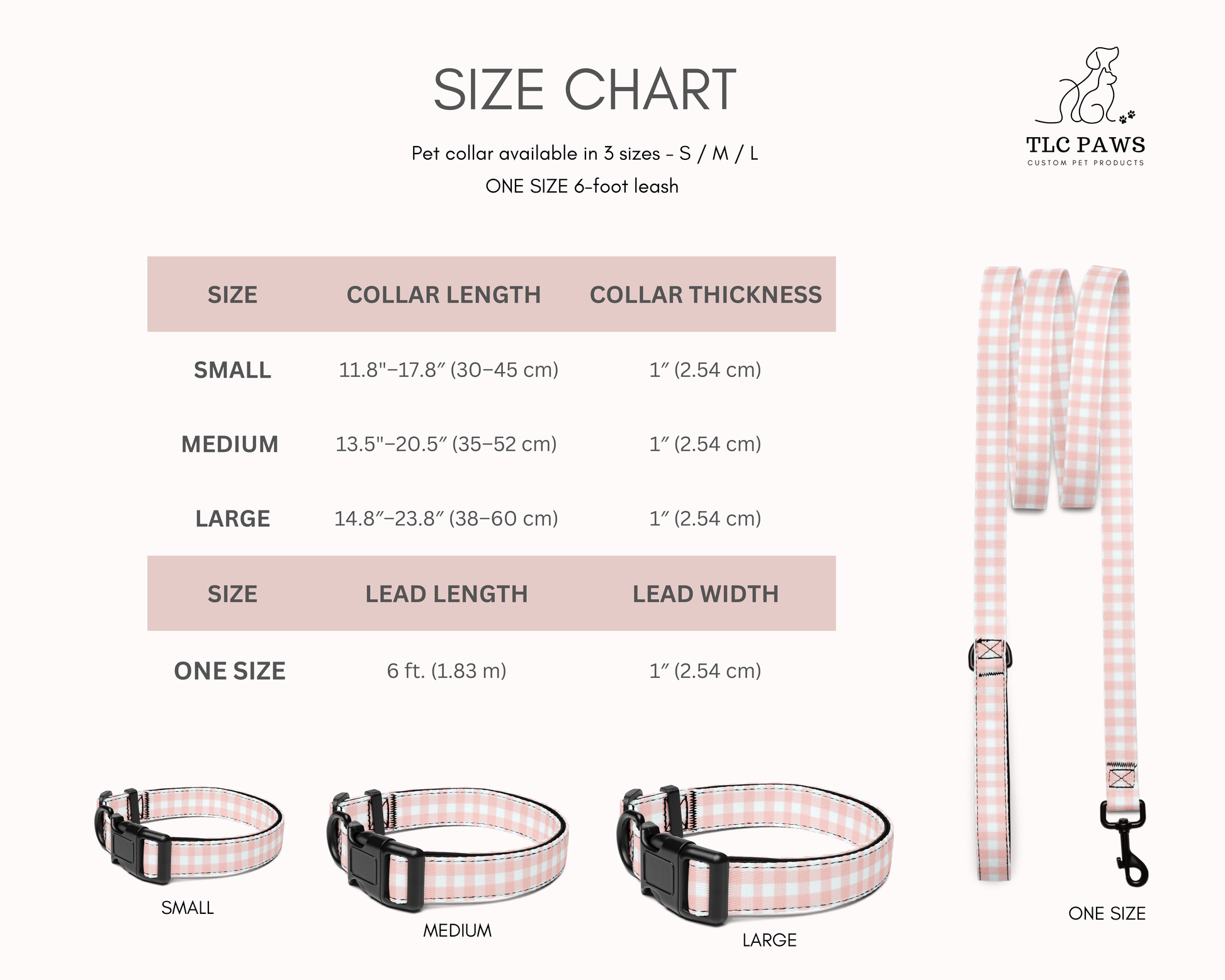 Pet Collar and Leash Set - Gingham Pink - TLC Paws