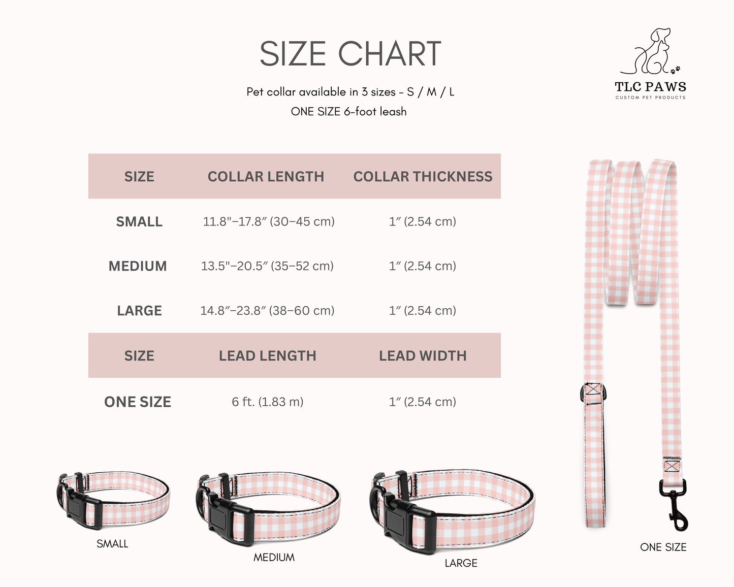 Dog Collar - Gingham Pink - TLC Paws