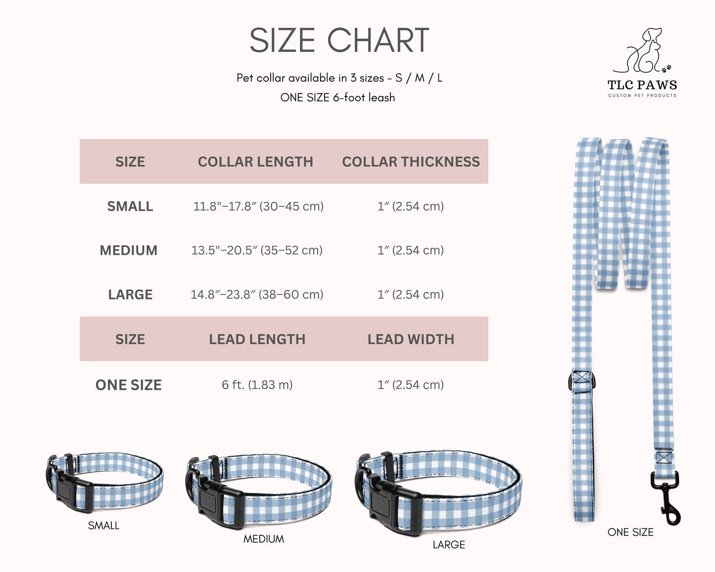 Custom Pet Dog Leash - Gingham Blue - TLC Paws