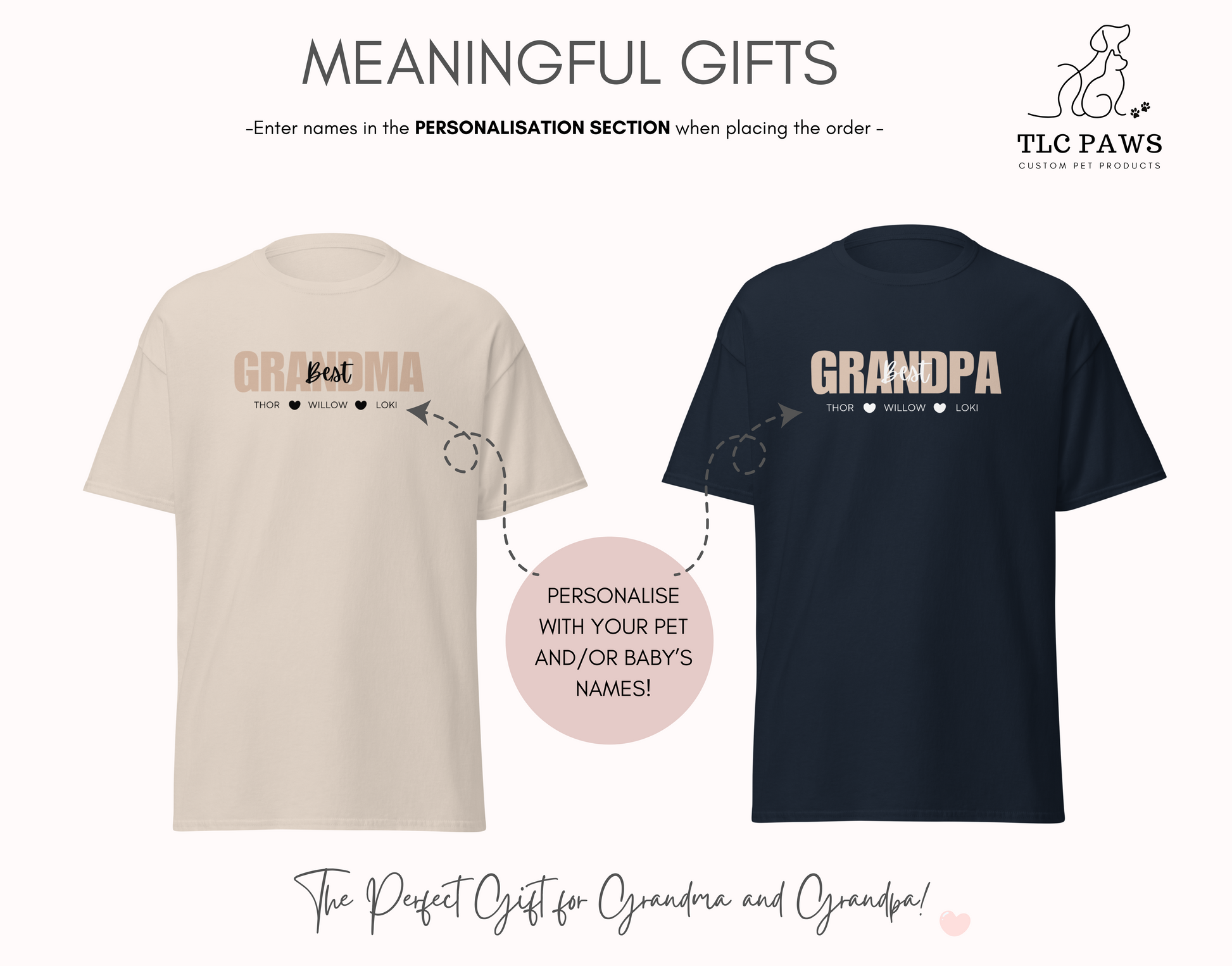 Best Grandma Personalised Tshirt - TLC Paws